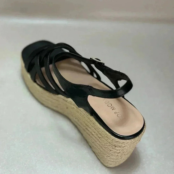 Black Strappy Wedge Sandals Black Size 7.5 Summer - Picture 6 of 10